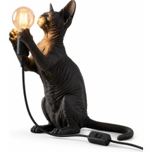 Fibrika Store Siyah Sfenks Kedi Tasarımlı Masa Lambası