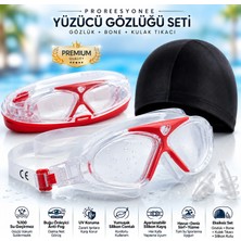 Fidan Oyuncak Profesyonel Yüzücü Gözlüğü Seti - Anti-Fog Buğu Yapmaz Uv Korumalı Su Geçirmez Havuz Deniz Sörf Gözlüğü + Bone + Kulak Tıkacı + Taşıma Kutusu