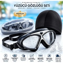 Fidan Oyuncak Profesyonel Yüzücü Gözlüğü Seti - Anti-Fog Buğu Yapmaz Uv Korumalı Su Geçirmez Havuz Deniz Sörf Gözlüğü + Bone + Kulak Tıkacı + Taşıma Kutusu