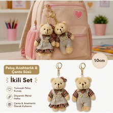 Fidan Oyuncak Sevimli Peluş Ayıcık Anahtarlık ve Çanta Süsü Ikili Set - 10 cm Kıyafetli Çift Ayı Aksesuarı