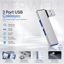 Derwell USB Hub 3 Port Çoklayıcı Çoğaltıcı Dağıtıcı Dönüştürücü; Metal Kasa Yüksek Hızlı 5gbps Veri Aktarımı, USB 3.0 Destekli, Windows Macos Linux Android Uyumlu, Tak Çalıştır Akıllı Korumalı Adaptör