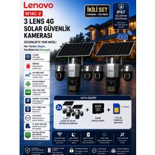 Lenovo W14C-Z 3 Lens 4g Solar Güvenlik Kamerası Ikili Set – 2 Kamera + 2 Sım Kart + 2 Adet 64GB Hafıza Kartı