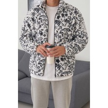 Genius Store Oversize Peluş Tam Fermuarlı Sweatshirt Peluş Içi Polarlı Sherpa Kumaş Sweatshirt (YILDIZ)