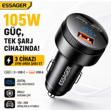 Essager 105W Araç Içi Hızlı Şarj Cihazı 3 Port 2 Type-C USB Pd Dijital Ekranlı Çakmaklık Adaptörü