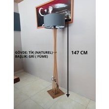 Balsa Dekor Natürel Doğal Ahşap Lambader-Gri Füme Kumaş Başlık