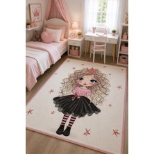 Saraz Halı Yıldızlı Taç Prensesi Desenli Baskı Şönil Kilim Kaymaz Taban Yıkanabilir Kız Çocuk Odası Halısı 13
