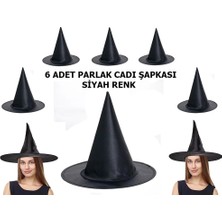 Zamerya Siyah Renk Parlak Dralon Cadı Şapkası Yetişkin ve Çocuk Uyumlu 6 Adet