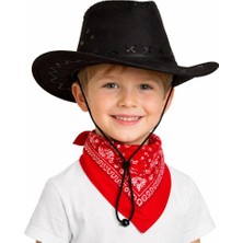 Zamerya Çocuk Kovboy Şapka Siyah  Kırmızı Bandana Seti