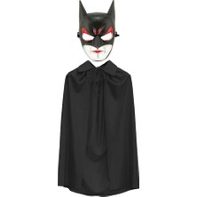 Zamerya Batman Maskesi Cat Woman ve Batman Pelerini 90 cm Siyah Renk Set