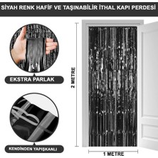 Zamerya Siyah Renk Ekstra Metalize Parlak Saçaklı Arka Fon Perde Ithal A Kalite 1x2 Metre