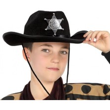 Zamerya Çocuk Kovboy Şapkası Sheriff Şapkası Siyah Renk