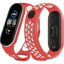 Zamerya Mi Band 6 Spor Delikli Kordon - Kırmızı-Beyaz