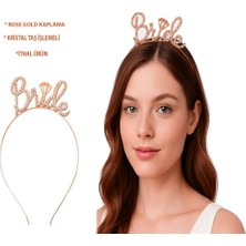Zamerya Rose Gold Renkli Taşlı “bride” Gelin Tacı – El Yazısı Yazı Tipiyle