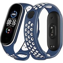 Zamerya Mi Band 7 Spor Delikli Kordon - Lacivert-Beyaz