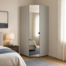 Adore Mobilya Oryana Ayna Kapaklı Köşe Gardırop - Trend Gri 90X210X90 cm