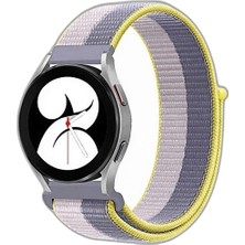 Zamerya Galaxy Watch 4 Hasırlı Cırtcırtlı Kordon - Gri-Beyaz