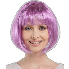 Zamerya Rose Pembe Renk Düz Kesim Küt Parti Peruğu Kısa Takma Saç