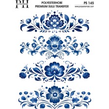 Polyesterhobi Premium Sulu Transfer 25X35 cm Bluee Blanc Çiçek Desenli  Ps 145