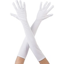 Zamerya Beyaz Renk Dirseğe Kadar Uzun Kumaş Eldiven 40 cm
