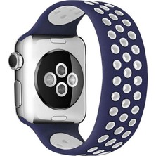 Zamerya Watch 42MM Ayarlı Delikli Silikon Kordon - Lacivert-Beyaz