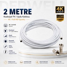 Derwell 2 Metre 4K Full Hd Koaksiyel Tv Uydu Anten Kablosu Seti - Güçlü Sinyal Aktarımlı Dayanıklı Televizyon Kablosu - Lnb Alıcı Uyumlu Yüksek Kalite Beyaz