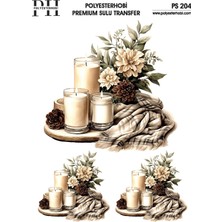 Polyesterhobi Premium Sulu Transfer 25X35 Çiçek ve Mum Desenli Ps 204