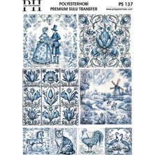 Polyesterhobi Premium Sulu Transfer 25X35 cm Blue Blanc Desenli Ps 137