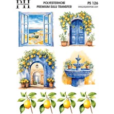 Polyesterhobi Premium Sulu Transfer 25X35 cm Evler ve Limon Desenli Ps 126