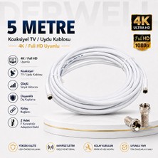 Derwell 5 Metre 4K Full Hd Koaksiyel Tv Uydu Anten Kablosu Seti - Güçlü Sinyal Aktarımlı Dayanıklı Televizyon Kablosu - Lnb Alıcı Uyumlu Yüksek Kalite Beyaz