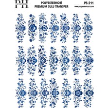 Polyesterhobi Premium Sulu Transfer 25X35 cm Blue Blanc Çiçek Desenli Ps 211