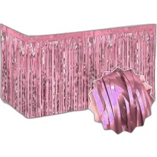 Zamerya Kendinden Yapışkanlı Rose Gold Metalize Püsküllü Masa Eteği – 75 x 275 cm Parti Süslemesi