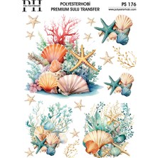 Polyesterhobi Premium Sulu Transfer 25X35 cm Mercan ve Deniz Desenli Ps 176