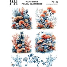 Polyesterhobi Premium Sulu Transfer 25X35 cm Mercan ve Deniz Desenli  Ps 140