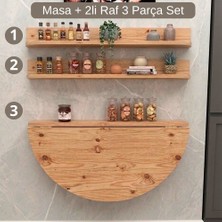Kydonia Home Duvara Monte Oval Tasarım Katlanır Mutfak Masası ve 2’li Raflı Baharatlık Seti 60X90 cm