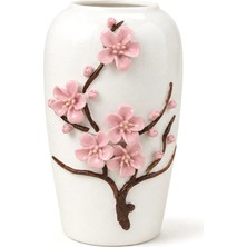 Marys Concept Pembe Bahar Dalı Kabartmalı Porselen Vazo 24 cm