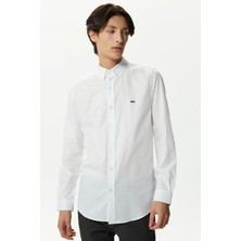 Lacoste Mens Slim Fit White Shirt Dar Kesim Pamuklu Erkek Gömlek Beyaz