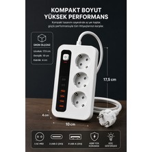 Megamus 3’lü Akım Korumalı Priz – 2 Usb-C + 4 Usb-A | 2 Metre Kablolu
