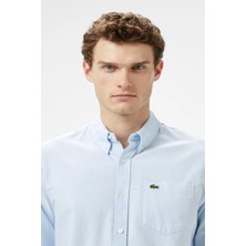 Lacoste Men's Regular Fit Button-Down Collar Organic Cotton Shirt Blue Erkek Düğmeli Yaka Organik Pamuk Gömlek Mavi