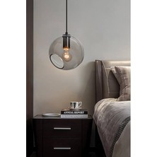 Modern 25 cm Çap Füme Camlı Otel Kafe Proje Salon Oturma Odası Tekli Sarkıt Avize
