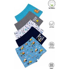 Özkan Underwear Özkan 31802 5'li Paket Erkek Çocuk Pamuklu Yumuşak Şort Boxer Desenli Renkli Rahat Kullanım