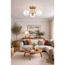 Melissa Modern Beyaz Globe Camlısalon Oturma Odası Üçlü Avize 6lı Avize