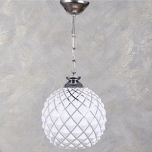 Ada Avize Beyaz Baklava Cam Tekli Avize Metal Duy (Çap 20 Cm)
