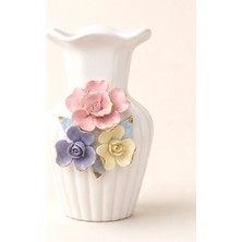 Marys Concept Çiçek Kabartmalı Dekoratif Porselen Vazo 24 cm