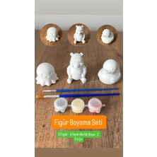 3 Figür ( Winnie - Sevimli Hayalet - Ördek ) Boyama Seti - 3 Akrilik Boya+2 Fırça | Hobi Aktivite Workshop Eğitici