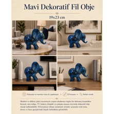 Nixa El Boyaması Mavi Dekoratif Fil Obje 23 cm