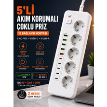 Megamus 5’li Akım Korumalı Çoklu Priz – 5 Usb-C + 5 Usb-A | 3500W 16A | 2 Metre Kablolu