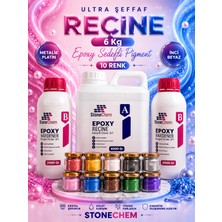 Stonechem Ultra Şeffaf Epoksi Reçine 6 kg Pigment Seti 10 x 15 ml Hobi Sanat Ahşap Magnet