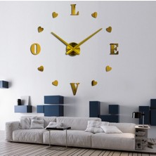 Dıy Clock Dıy 3D Dekoratif Büyük Boy Sticker Duvar Saati Altın Sarısı