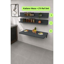 Kydonia Home Duvara Monte Kırma Katlanır Mutfak Masası ve 2’li Raf Seti 60X90 cm