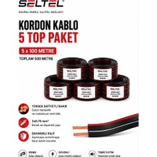 Seltel Kordon Kablo 2x0,75 Mm² Siyah 5 Top 500 Metre | Aydınlatma Tesisat ve Hoparlör Kablosu Ses Sistemi Amfi Kablo